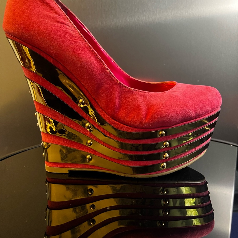 Red and Black Wedge Heels